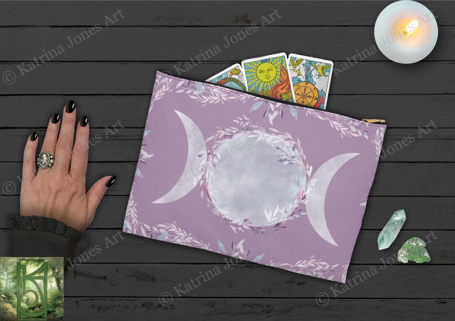 Witchy Triple Moon Goddess Accessory Zippered Pouch Purse Tarot Oracle Deck Makeup Zip Cosmetic Bag