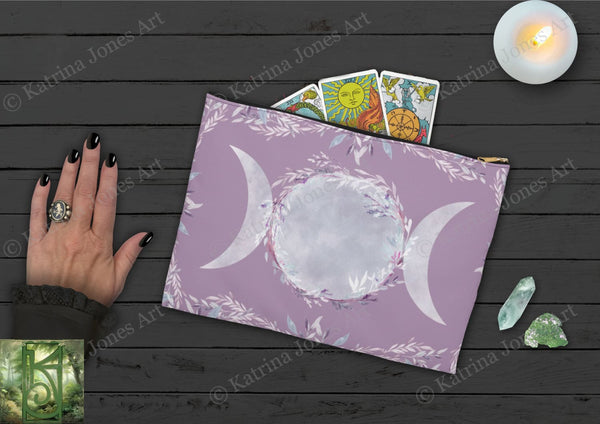 Witchy Triple Moon Goddess Accessory Zippered Pouch Purse Tarot Oracle Deck Makeup Zip Cosmetic Bag