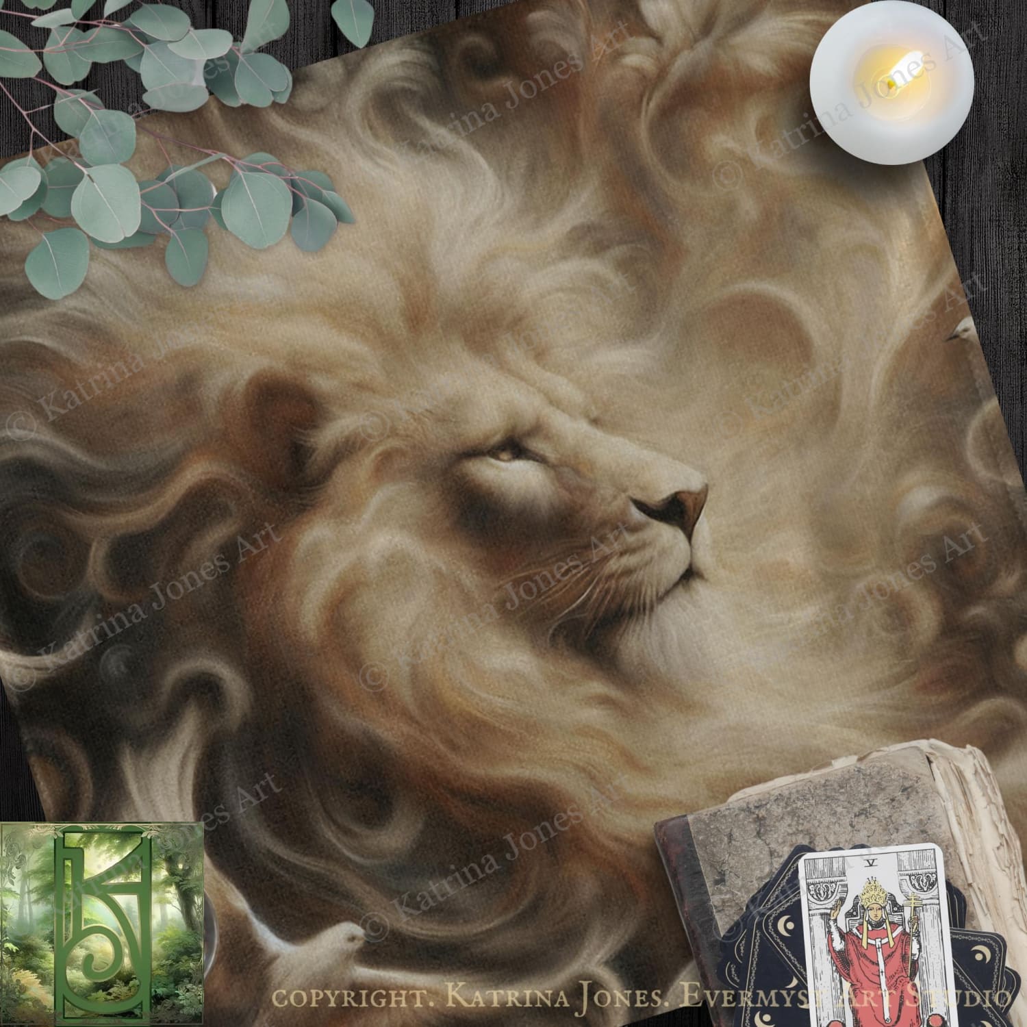 Lion Altar Cloth or Tarot Mat - Animal Wildlife Altar Tarot Witch Decor