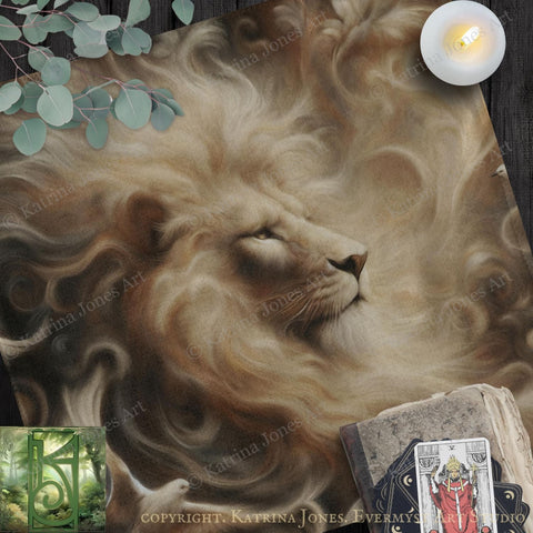 Lion Altar Cloth or Tarot Mat - Animal Wildlife Altar Tarot Witch Decor