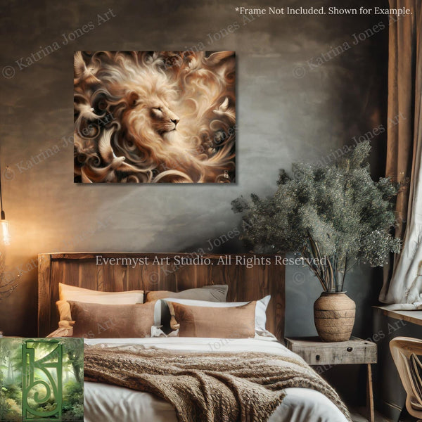 Lion Art Print - Mythic Fantasy Canvas - Dreamy Renaissance Inspired Animal Painting