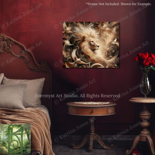 Lion Art Print - Mythic Fantasy Canvas - Dreamy Renaissance Inspired Animal Painting