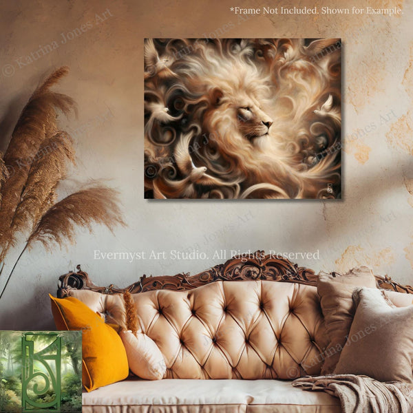 Lion Art Print - Mythic Fantasy Canvas - Dreamy Renaissance Inspired Animal Painting