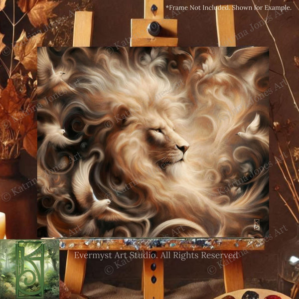 Lion Art Print - Mythic Fantasy Canvas - Dreamy Renaissance Inspired Animal Painting