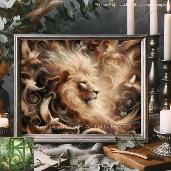 Lion Art Print - Mythic Fantasy Canvas - Dreamy Renaissance Inspired Animal Painting