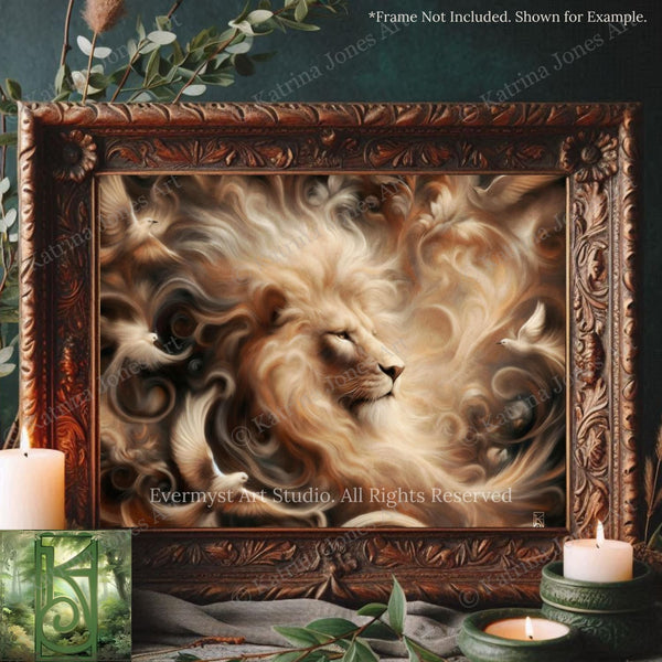 Lion Art Print - Mythic Fantasy Canvas - Dreamy Renaissance Inspired Animal Painting