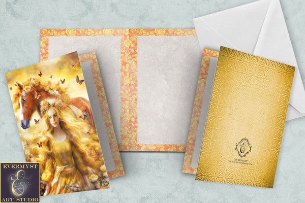 Litha Summer Solstice Celtic Goddess Greeting Card Stationary Set Notecards