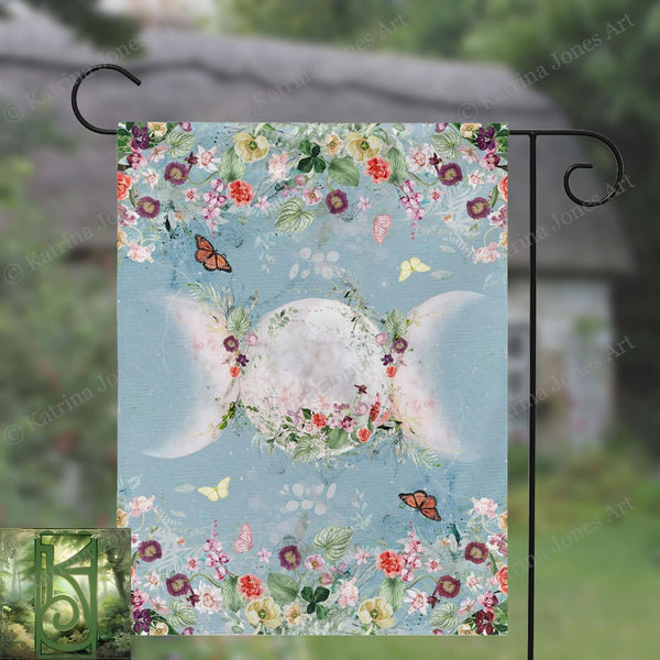 Litha Triple Moon Garden Flag - Summer Solstice Wiccan Decor Single / 12X18 Inch