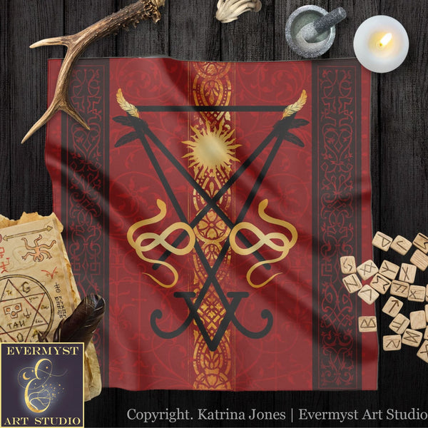 Lucifer Symbol Altar Cloth - Witch Pagan Tarot Mat Decor Square