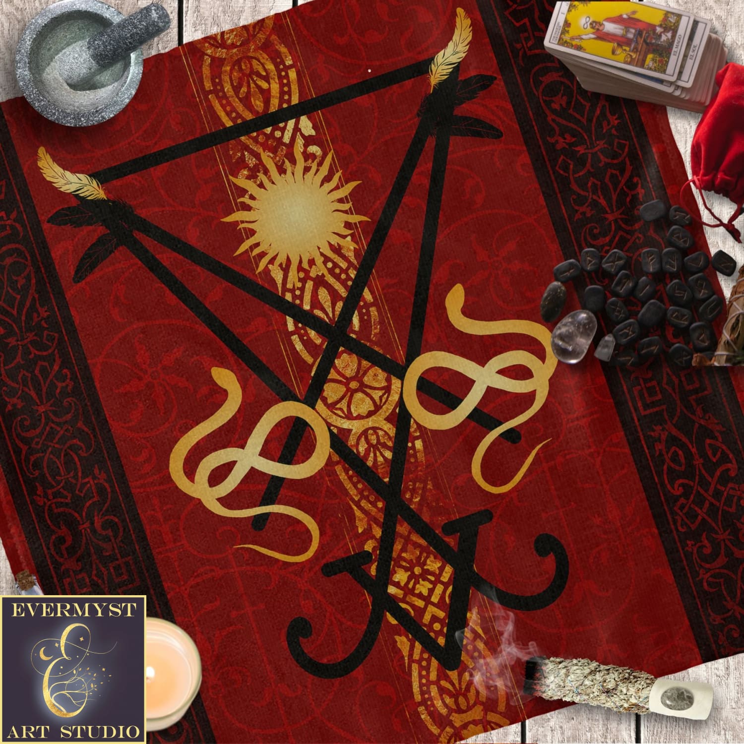 Lucifer Symbol Altar Cloth - Witch Pagan Tarot Mat Decor Square