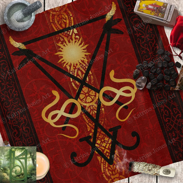 Lucifer Symbol Altar Cloth - Witch Pagan Tarot Mat Decor Square