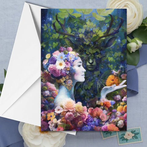 Beltane May Queen Green Man Horned God Pagan Greeting Card Stationary Set Notecards