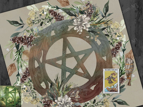 Woodland Fall Altar Cloth - Mabon Autumn Wiccan Pagan Decor 24X24 Inch Crepe Square