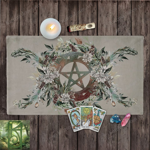Harvest Pentacle Altar Cloth Witch Pagan Botanical Nature Tarot Mat Cotton Twill Rec