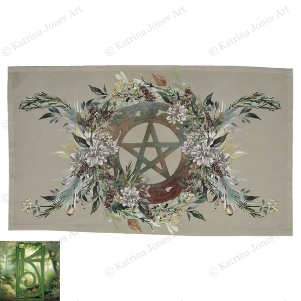 Harvest Pentacle Altar Cloth Witch Pagan Botanical Nature Tarot Mat Rec
