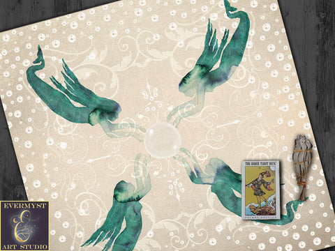Mermaid Altar Cloth - Tarot Reading Mat For Sea Witch Magic 22X22 Inch Twill Square