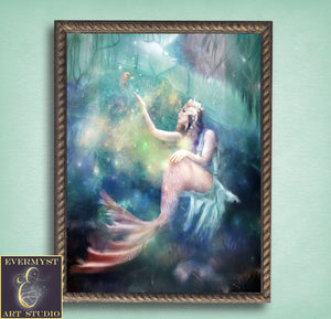 Mermaid Art Print Decor Canvas Wall Gift