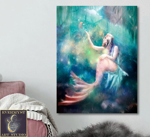 Mermaid Art Print Decor Canvas Wall Gift