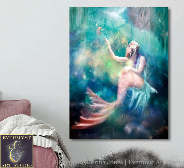 Mermaid Art Print Decor Canvas Wall Gift