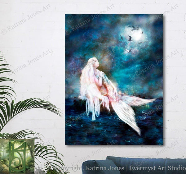 Mermaid Art Canvas Wall Print Mythical Creature Fantasy