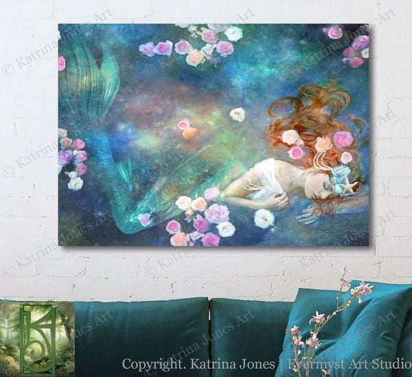 Mermaid Art Painting Canvas Print Decor Lover Gift