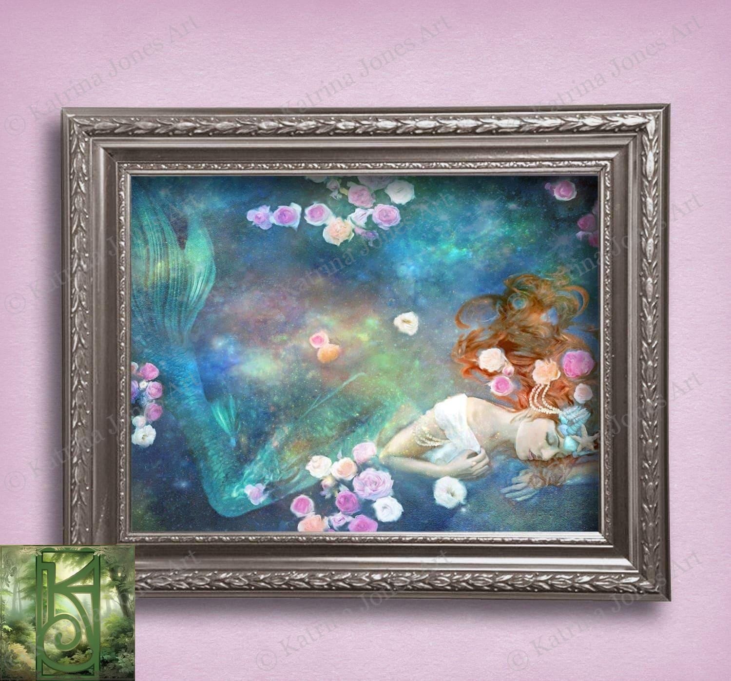 Mermaid Art Painting Canvas Print Decor Lover Gift 12 X 18’ Paper