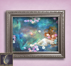 Mermaid Art Painting Canvas Print Decor Lover Gift 12 X 18’ Paper