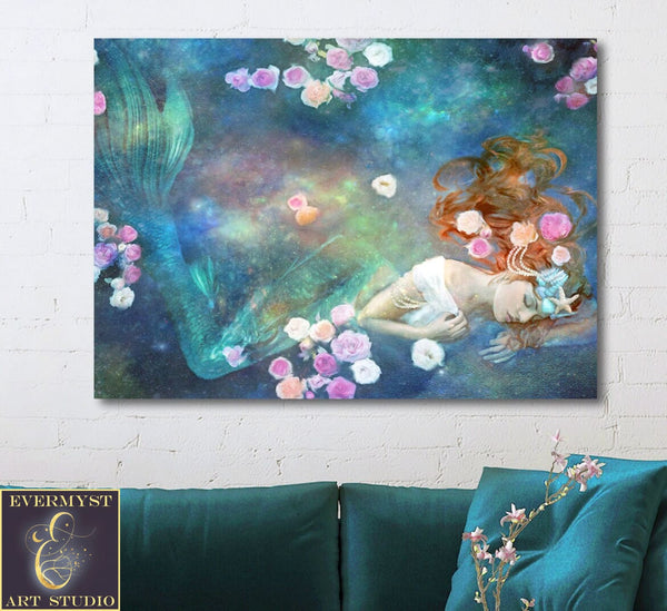 Mermaid Art Painting Canvas Print Decor Lover Gift