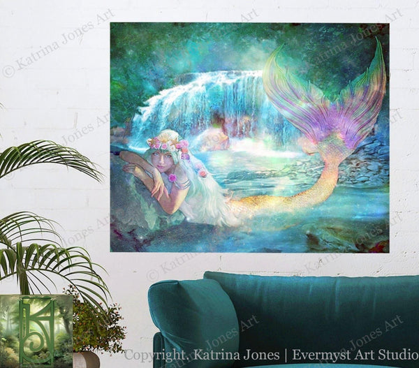Mermaid Art Print Decor Canvas Wall Gift