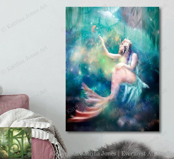 Mermaid Art Print Decor Canvas Wall Gift
