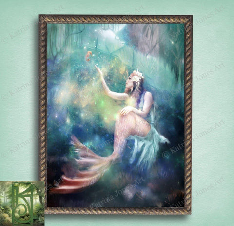 Mermaid Art Print Decor Canvas Wall Gift