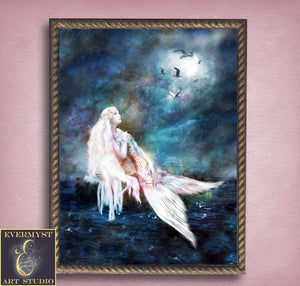 Mermaid Art Canvas Wall Print Mythical Creature Fantasy