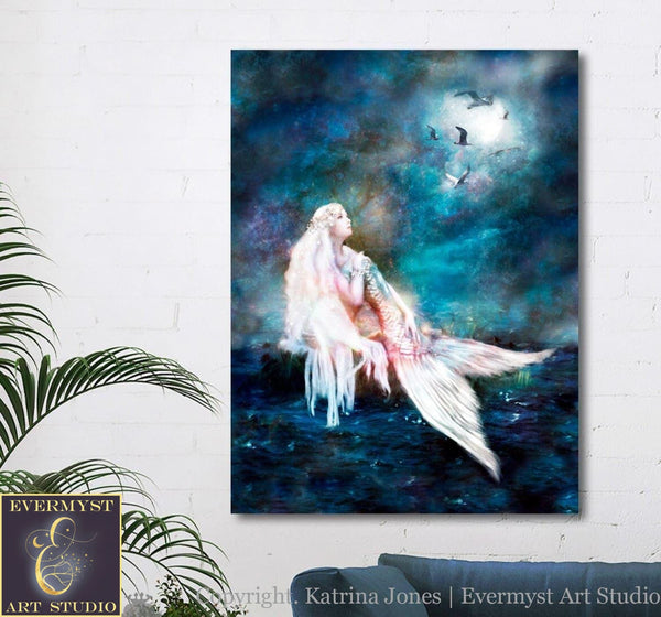 Mermaid Art Canvas Wall Print Mythical Creature Fantasy