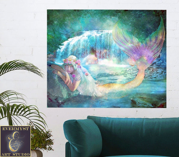 Mermaid Art Print Decor Canvas Wall Gift