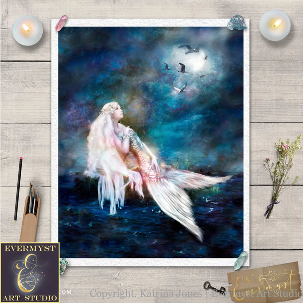 Mermaid Moon Fine Art Print Giclee - Limited Signed Collectors Edition Exclusive