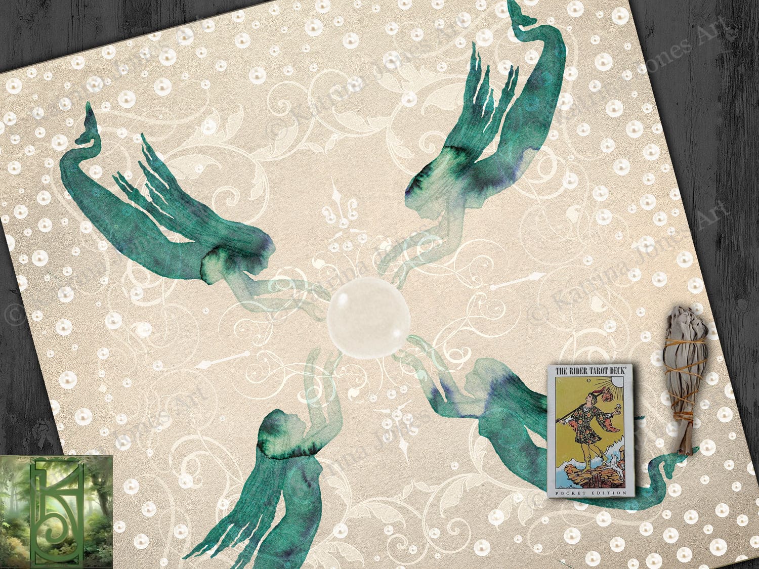 Mermaid Altar Cloth - Tarot Reading Mat For Sea Witch Magic 22X22 Inch Twill Square