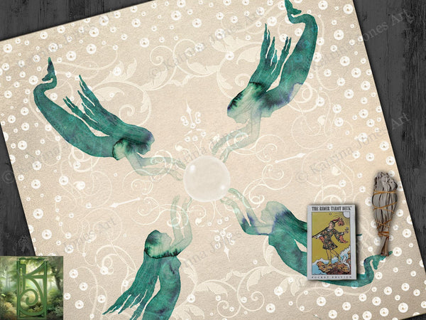Mermaid Altar Cloth - Tarot Reading Mat For Sea Witch Magic 22X22 Inch Twill Square