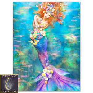 Mermaid Art Decor Wall Print Painting 9X12 Paper