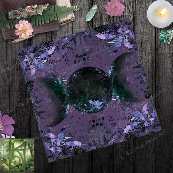 Triple Moon Altar Cloth And Samhain Tarot Decor In Witchy Black Violet Square