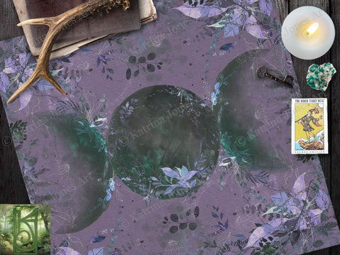 Triple Moon Altar Cloth And Samhain Tarot Decor In Witchy Black Violet Square