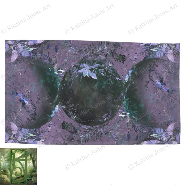 Triple Moon Wiccan Altar And Tarot Cloth In Black Purple - Pagan Decor Rec