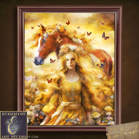 Midsummer Litha Mythic Goddess Art Print - Aine Celtic Pagan Of Wealth And Summer Painting Wall