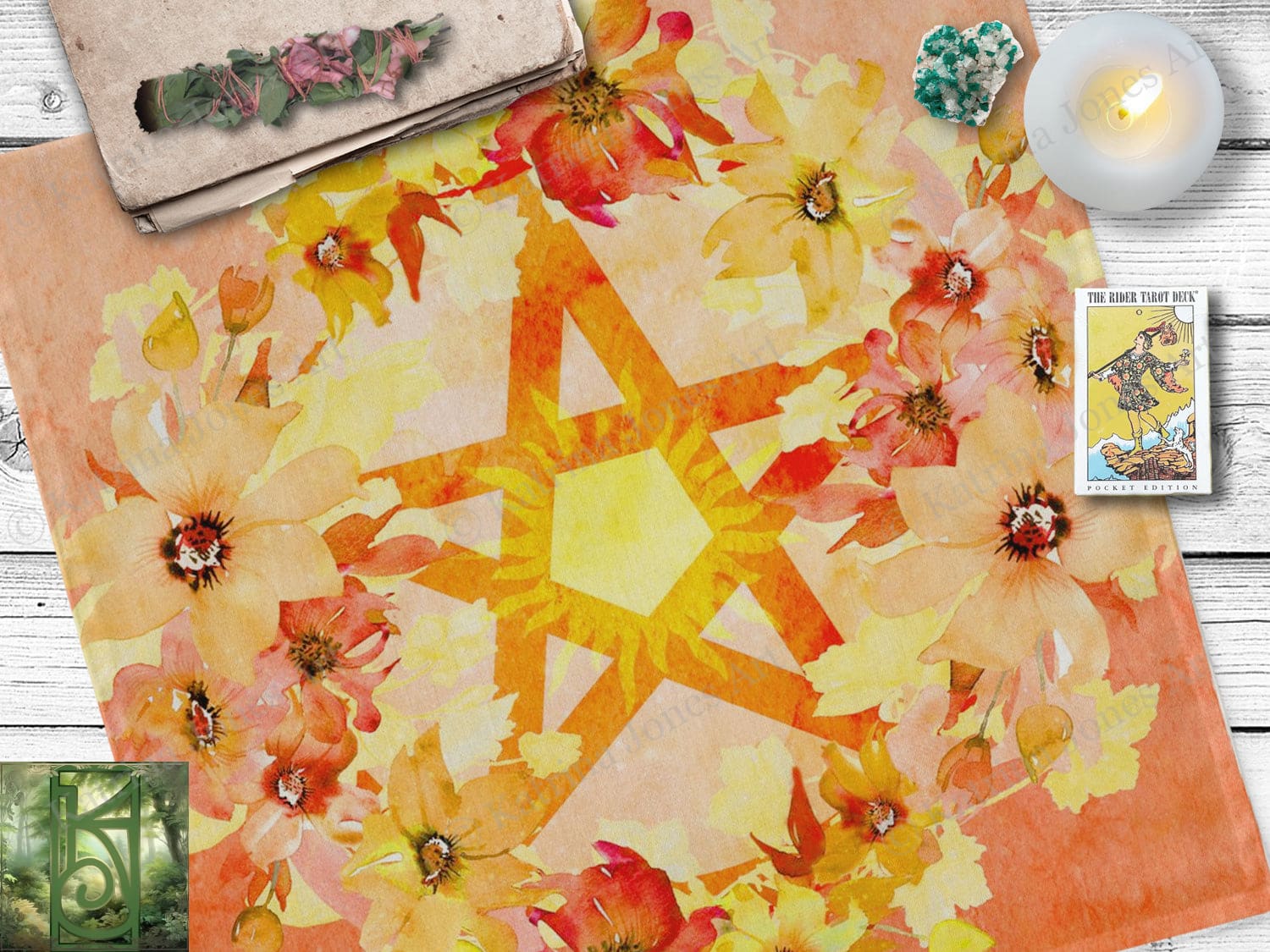 Summer Sun Pentacle Altar Or Tarot Cloth - Wicca Witch Pagan Decor Square