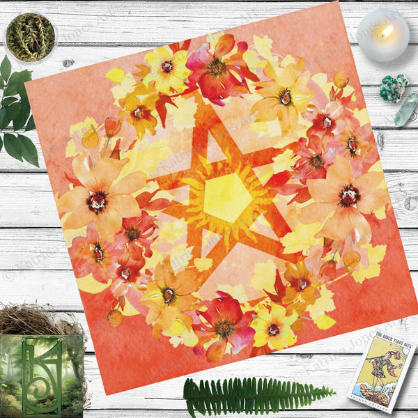 Summer Sun Pentacle Altar Or Tarot Cloth - Wicca Witch Pagan Decor Square