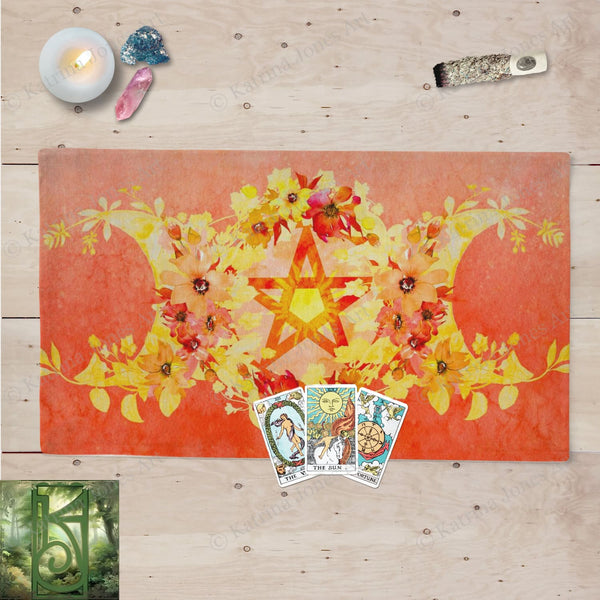 Summer Pentacle Altar Cloth Witch Litha Pagan Tarot Mat Cotton Twill Altar Cloth Rec