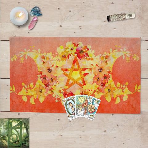 Summer Pentacle Altar Cloth Witch Litha Pagan Tarot Mat Cotton Twill Altar Cloth Rec