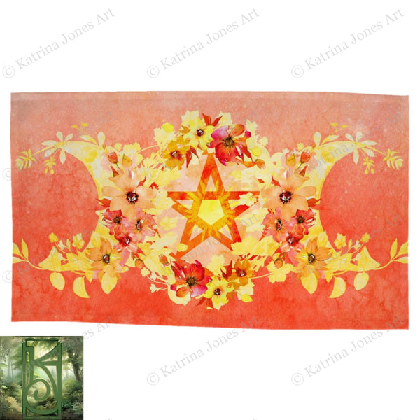 Summer Pentacle Altar Cloth Witch Litha Pagan Tarot Mat Altar Cloth Rec