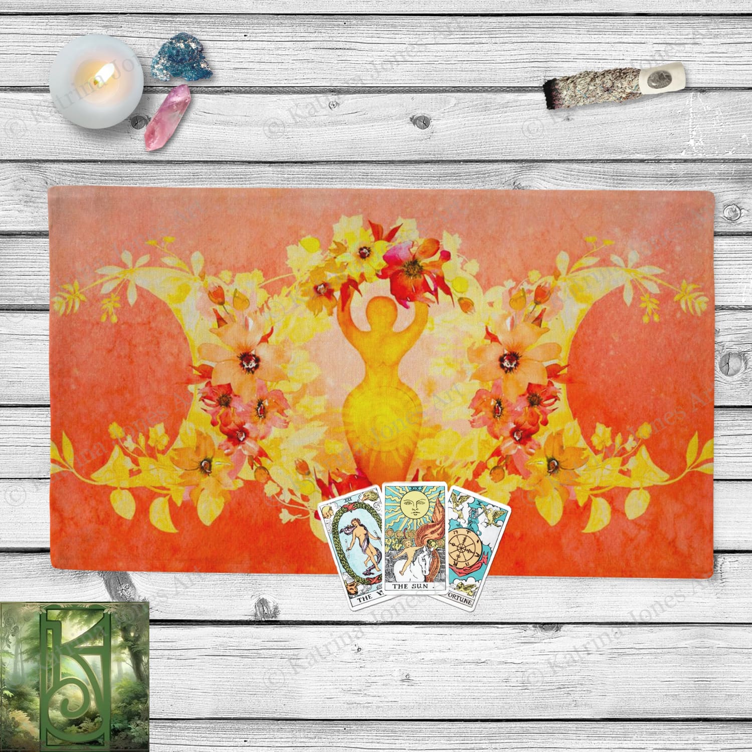 Sun Goddess Altar Cloth Witch Wicca Tarot Mat Beltane Decor Cotton Twill Rec