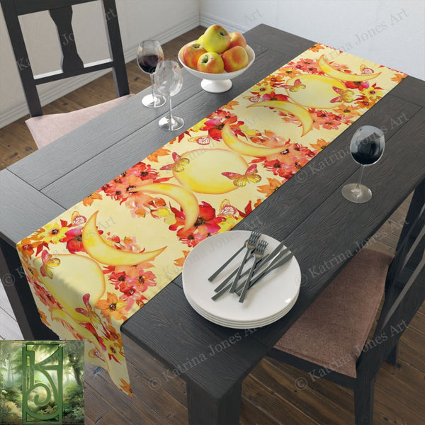 Triple Moon Summer Table Runner - Altar Cloth Tarot Reading Mat Witch Pagan Wicca Decor 16’ ×