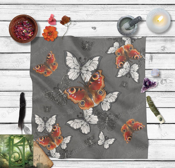 Altar Cloth With Butterflies - Tarot Reading Mat Boho Witch Decor Square